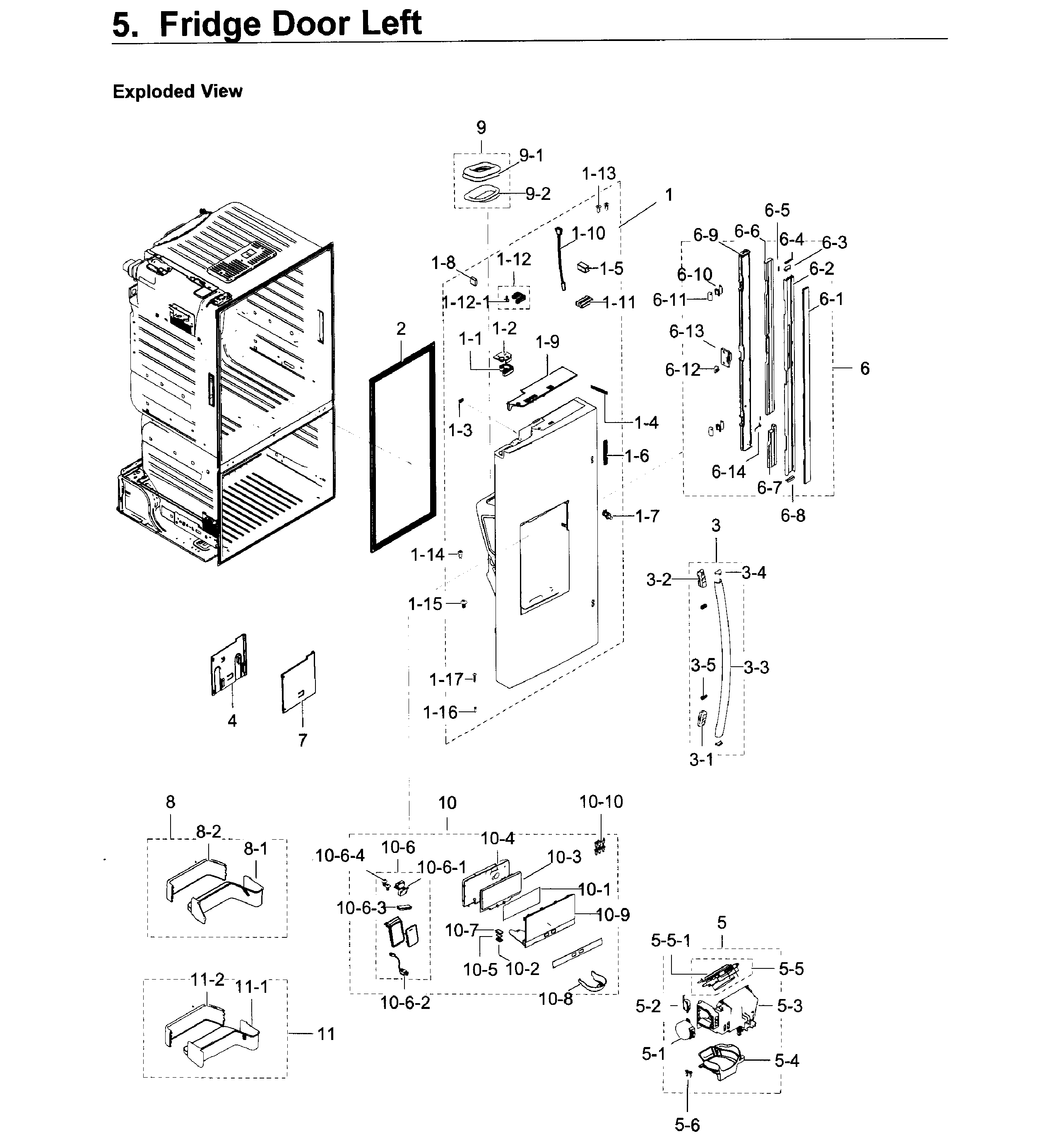 Fridge Door L Diagram and Parts List for RF28HDEDPWW AA-0005 Samsung Refrigerator