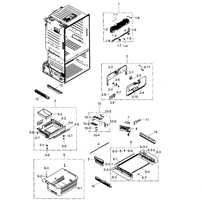 Freezer Diagram and Parts List for RF30HDEDTSR AA-01 Samsung Refrigerator