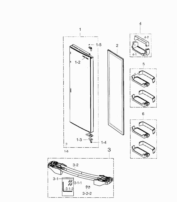Fridge Door Diagram and Parts List for RS267TDRS XAA-0002 Samsung Refrigerator