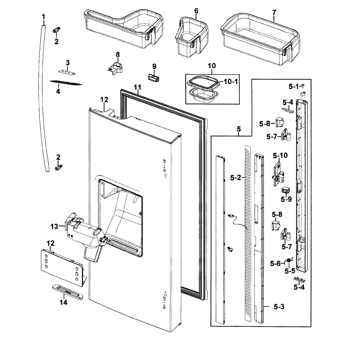 Refrigerator Door-L Diagram and Parts List for RF267AEPN XAA-0001 Samsung Refrigerator