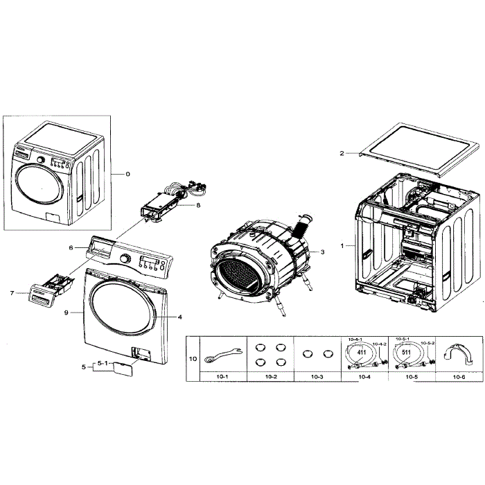 Main Assembly Diagram and Parts List for WF330ANW XAA-03 Samsung Washer