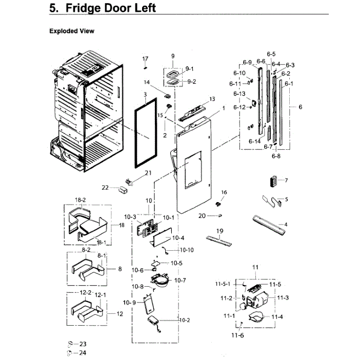 Fridge Door L Diagram and Parts List for RF263TEAEWW AA-04 Samsung Refrigerator