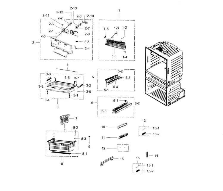 Freezer Diagram and Parts List for RF4289HARS XAA-0003 Samsung Refrigerator