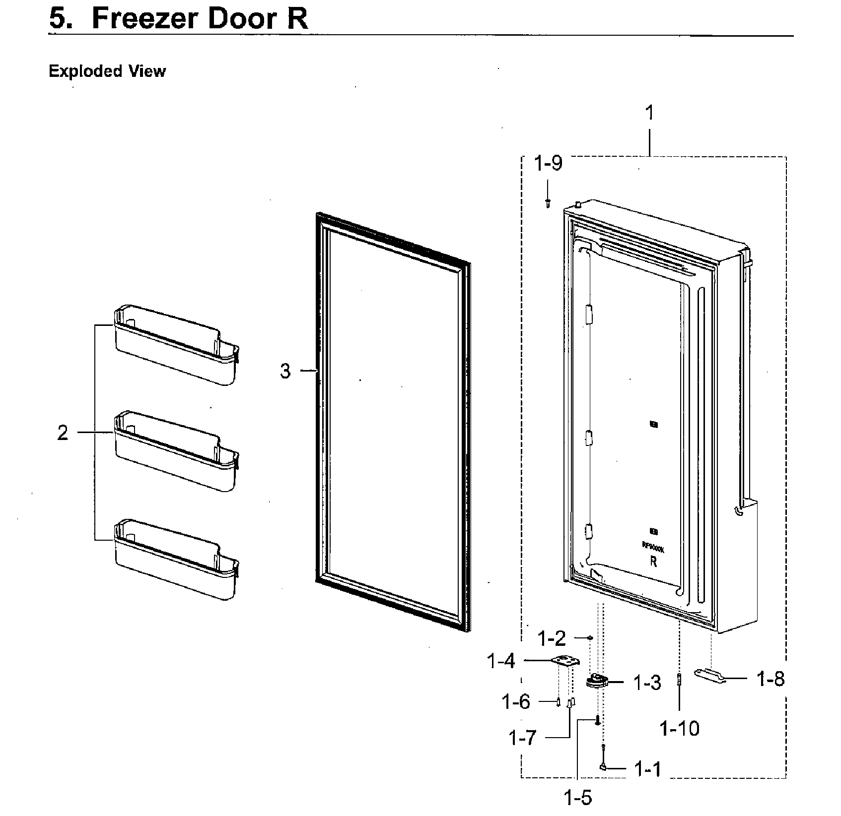 Freezer Door R Diagram and Parts List for RF28K9580SG AA-0001 Samsung Refrigerator