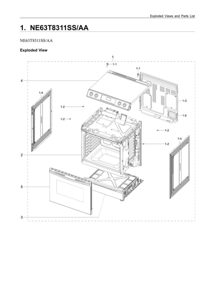 Main Assembly Diagram and Parts List for NE63T8311SS AA-04 Samsung Range