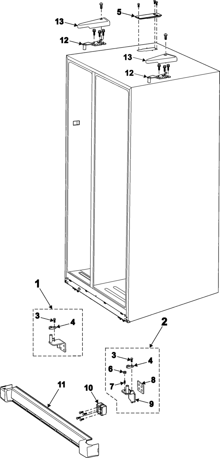 Hinges Diagram and Parts List for RS2621SW XAA Samsung Refrigerator