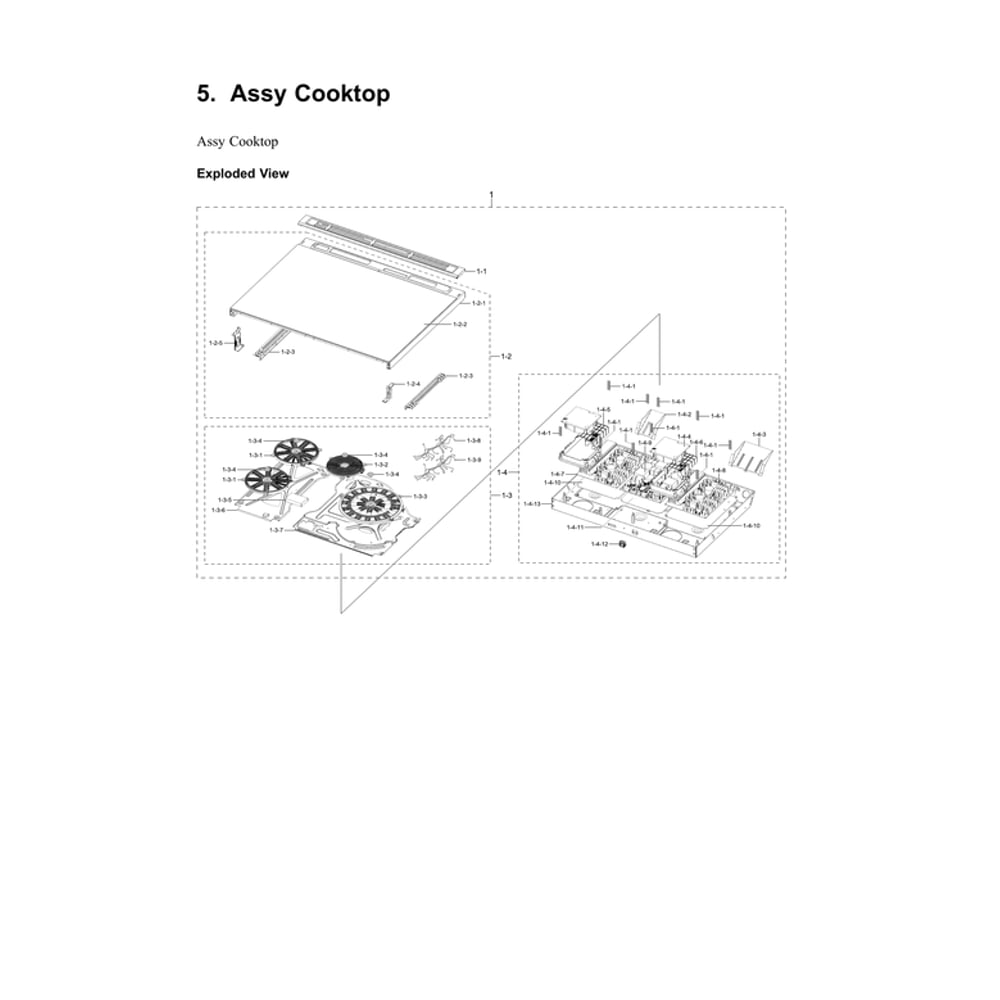 Cooktop Assembly Diagram and Parts List for NE63B8211SS AA-00 Samsung Range