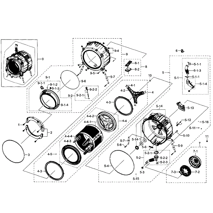 Drum Section Diagram and Parts List for WF448AAP XAA-08 Samsung Washer
