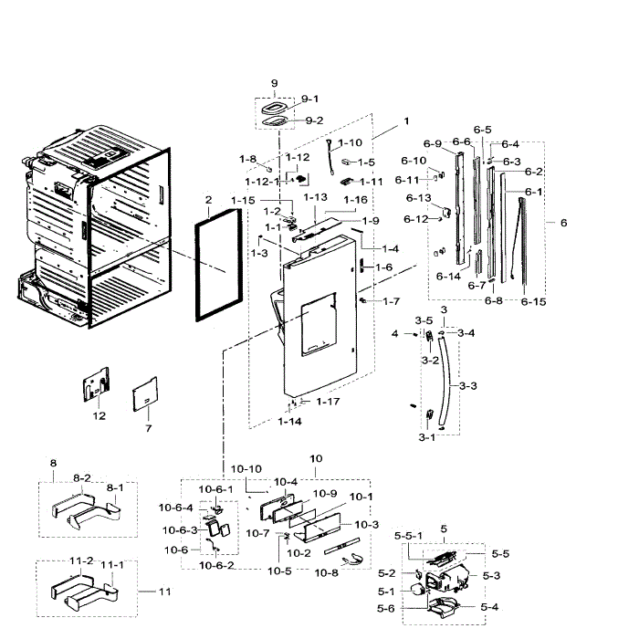 Left Door Diagram and Parts List for RF23HTEDBSR AA-05 Samsung Refrigerator