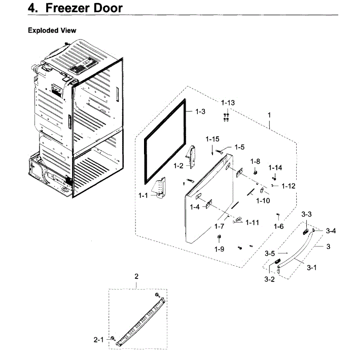 Freezer Door Diagram and Parts List for RF28HDEDPBC AA-07 Samsung Refrigerator