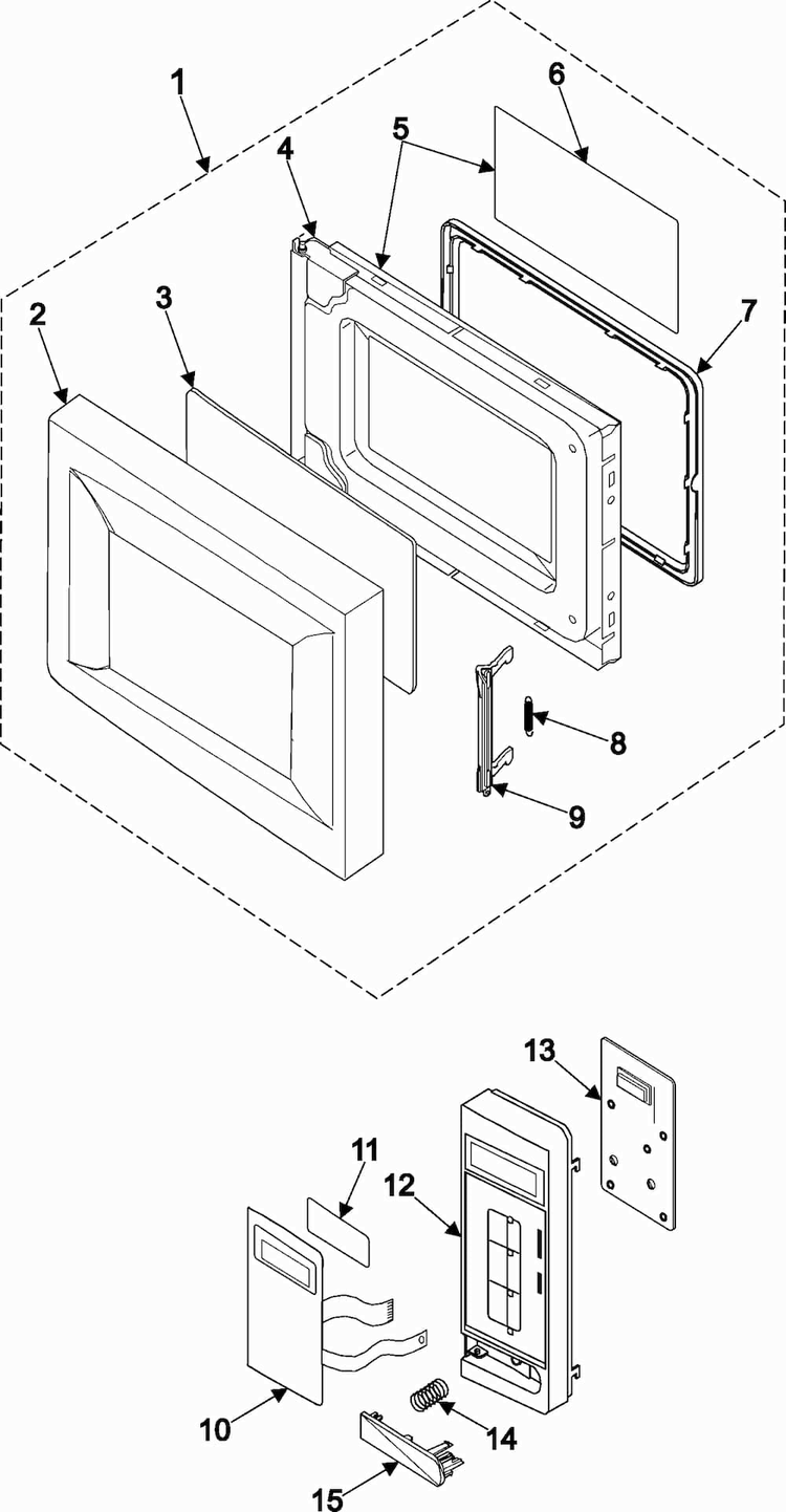 Control Panel/door Assembly Diagram and Parts List for MR1031WB XAA Samsung Microwave