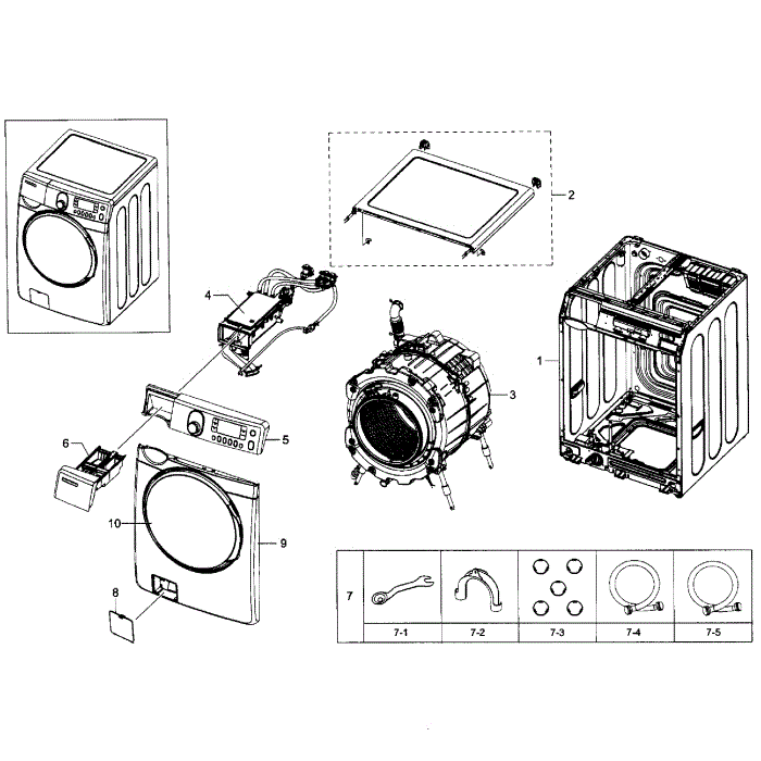 Main Section Diagram and Parts List for WF448AAP XAA-08 Samsung Washer