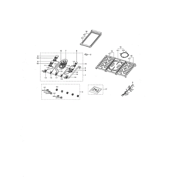 Cooktop Diagram and Parts List for NA30N7755TS AA-00 Samsung Cooktop