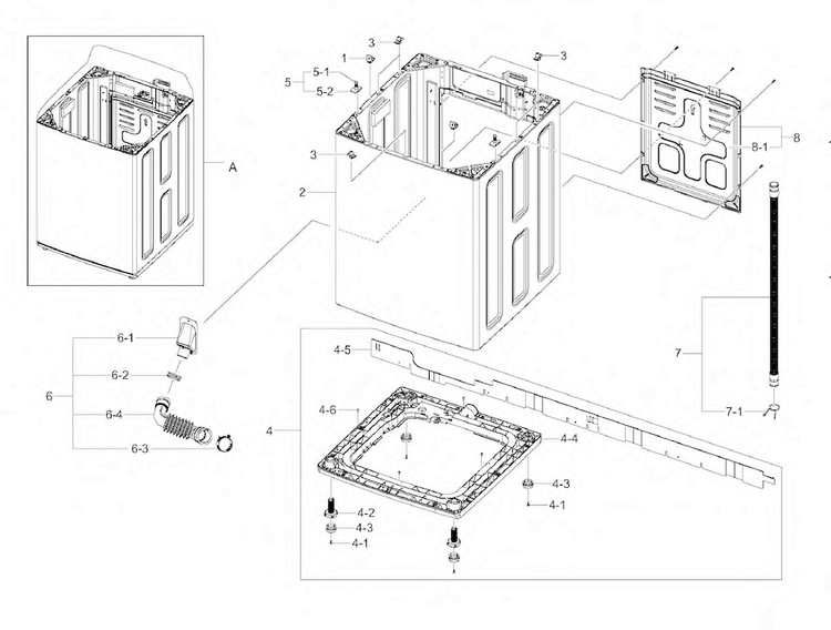 Frame Diagram and Parts List for WA456DRHDWR AA-0000 Samsung Washer
