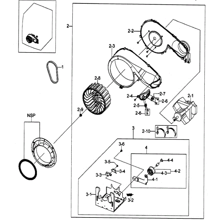 Motor Assembly Diagram and Parts List for DV203AGS XAA-00 Samsung Dryer