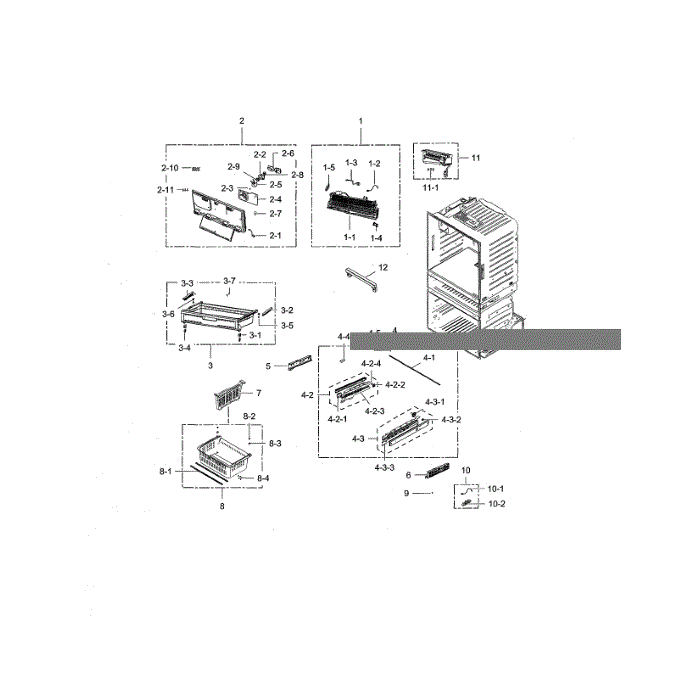 Freezer Diagram and Parts List for RF28HMEDBSG AA-00 Samsung Refrigerator