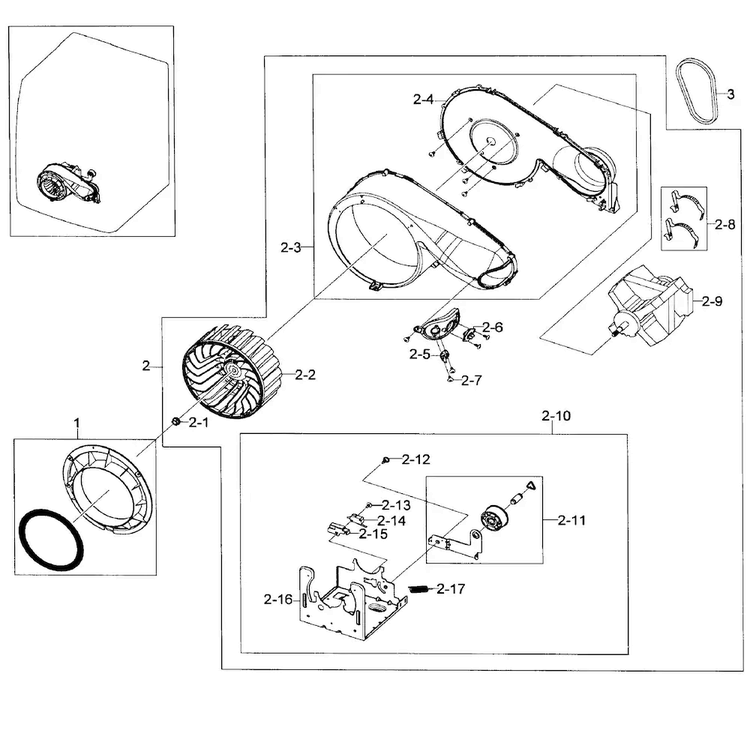 Motor Assy Diagram and Parts List for DV448AEW XAA-0002 Samsung Dryer