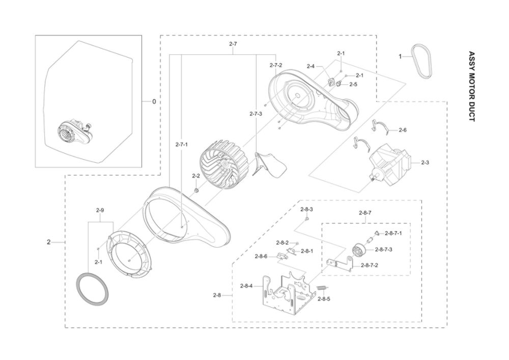 Motor Duct Assembly Diagram and Parts List for DV42H5200EF A3-01 Samsung Dryer