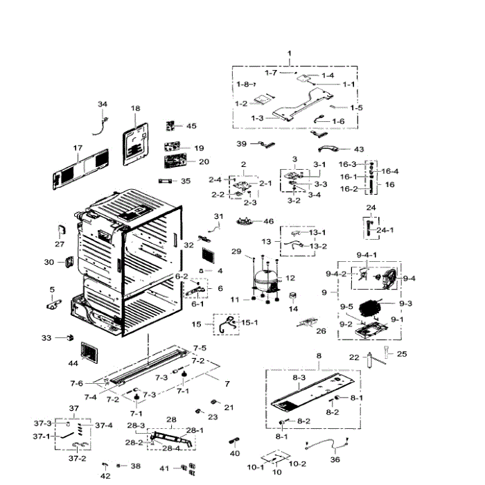 Cabinet Diagram and Parts List for RF30HDEDTSR AA-06 Samsung Refrigerator