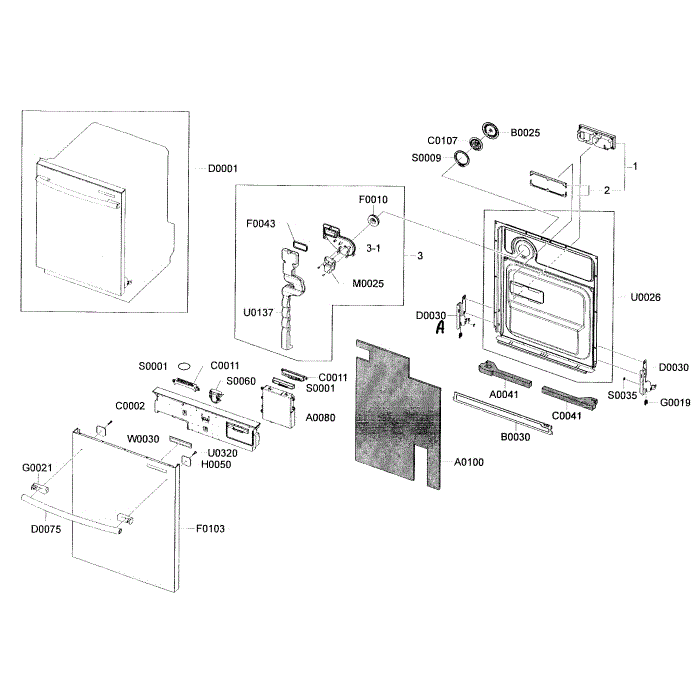 Door Assembly Diagram and Parts List for DMR77LHS XAA-00 Samsung Dishwasher