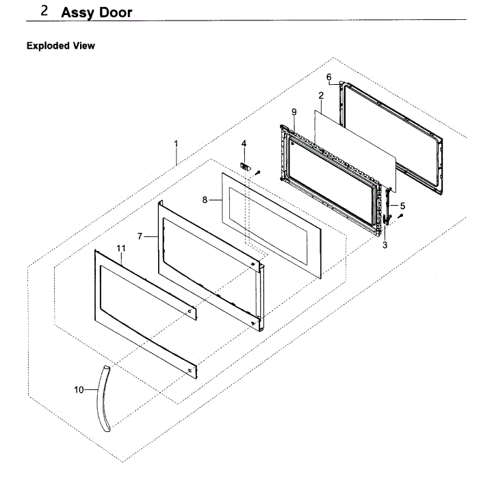 Door Diagram and Parts List for SMH1611S XAA-00 Samsung Microwave Oven Combo