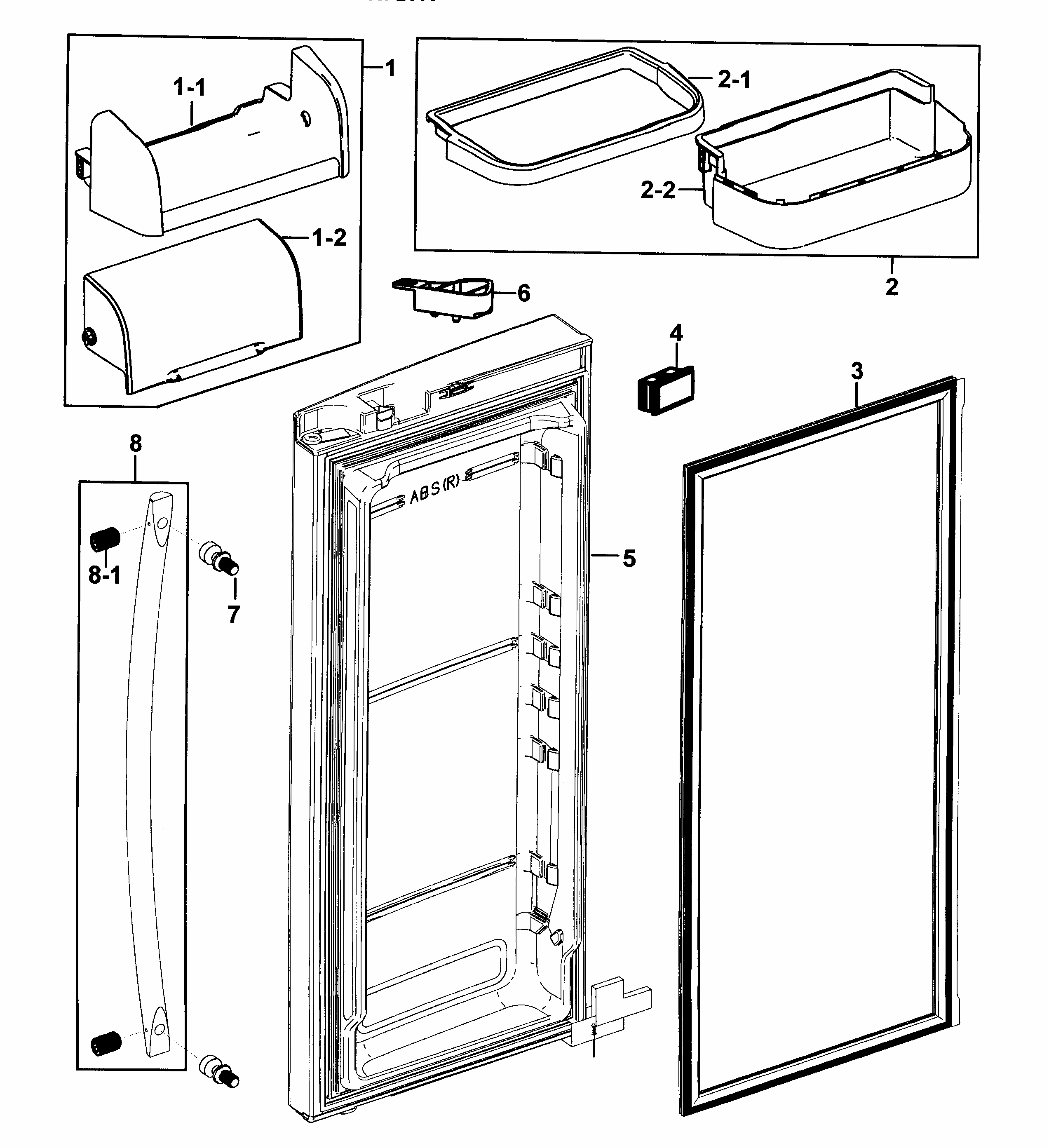 Refrigerator Door-r Diagram and Parts List for RF267AZRS XAA-0000 Samsung Refrigerator