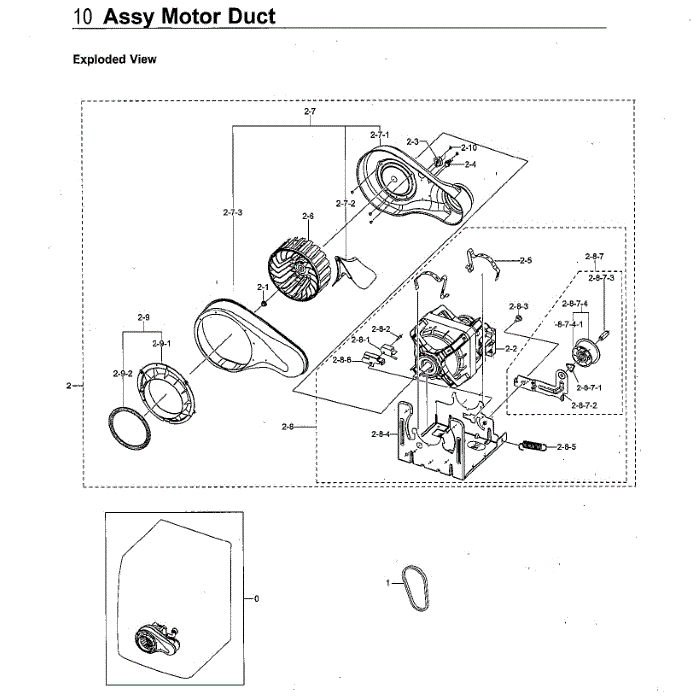 Motor Duct Diagram and Parts List for DVE60M9900V A3-00 Samsung Dryer