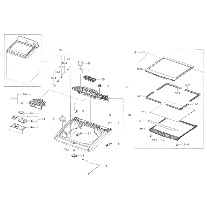 Cover Top Diagram and Parts List for WA45H7000AW A2-04 Samsung Washer
