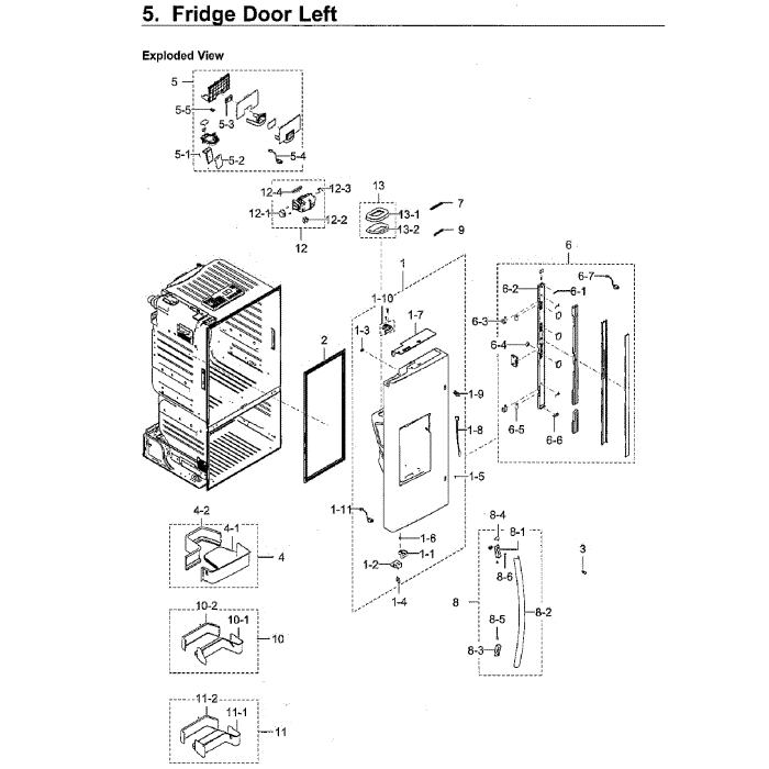 Fridge Door L Diagram and Parts List for RF265BEAESG AA-00 Samsung Refrigerator