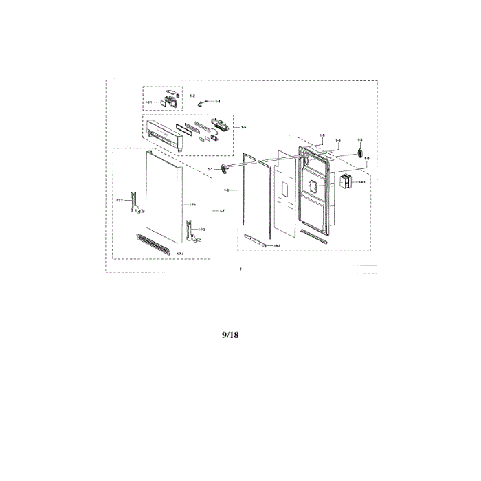 Door Diagram and Parts List for DW80N3030UB AA-00 Samsung Dishwasher