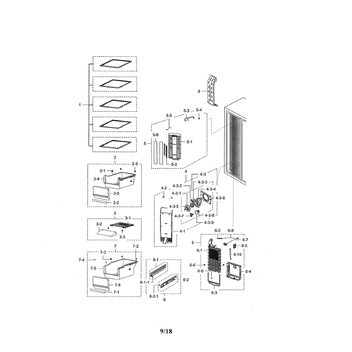 Freezer Diagram and Parts List for RSG307AABP XAA-02 Samsung Refrigerator