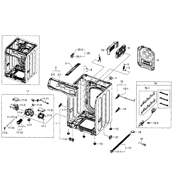 Frame Diagram and Parts List for WF520ABW XAA-01 Samsung Washer
