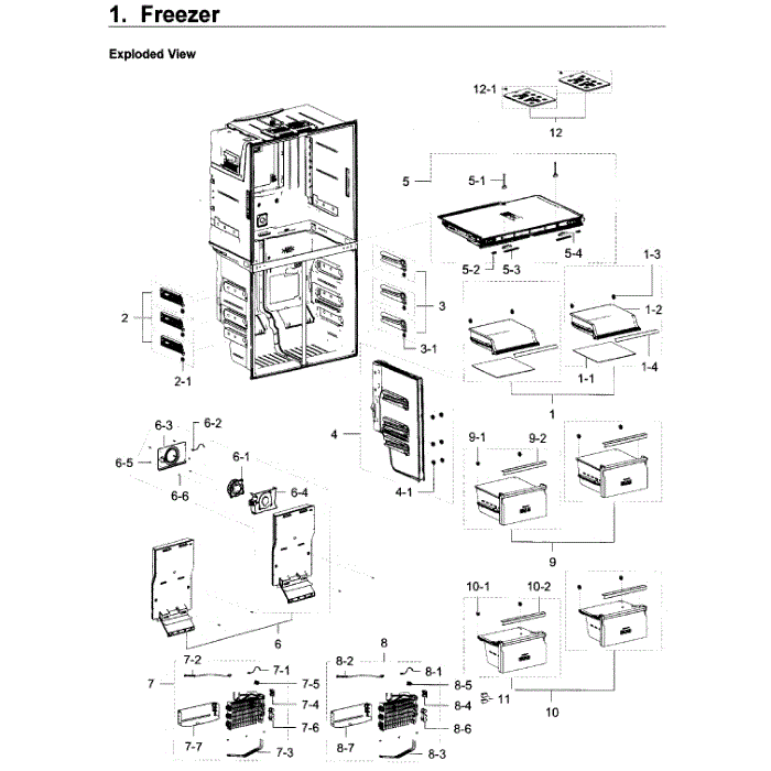Freezer Diagram and Parts List for RF22K9581SG AA-01 Samsung Refrigerator