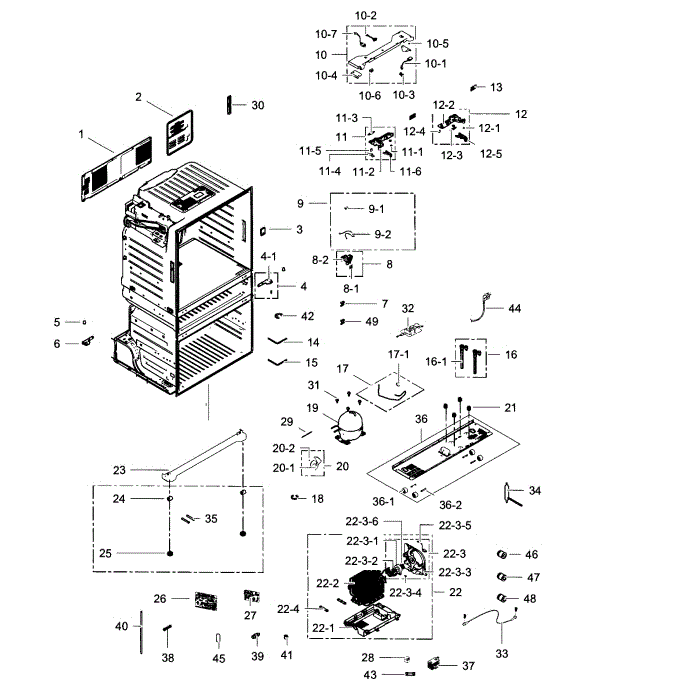 Cabinet Diagram and Parts List for RF4287HARS XAA-02 Samsung Refrigerator