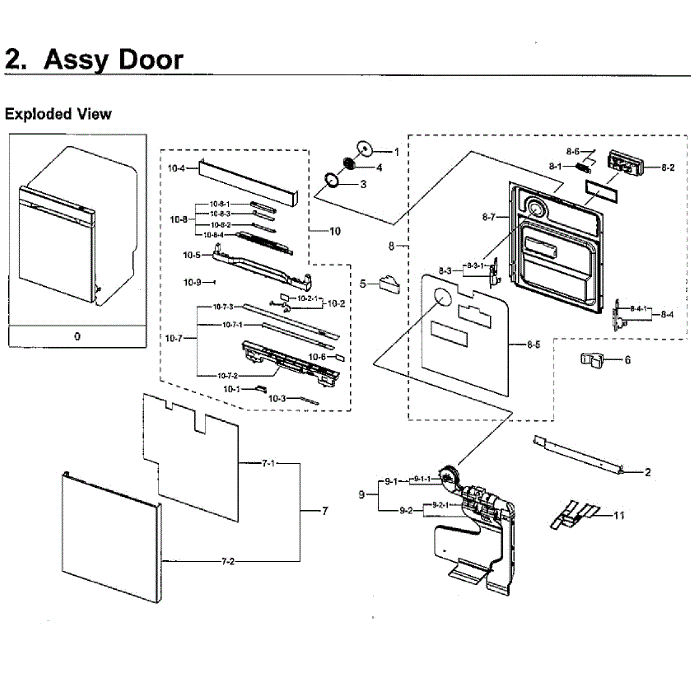Door Diagram and Parts List for DW80H9930US AA-01 Samsung Dishwasher