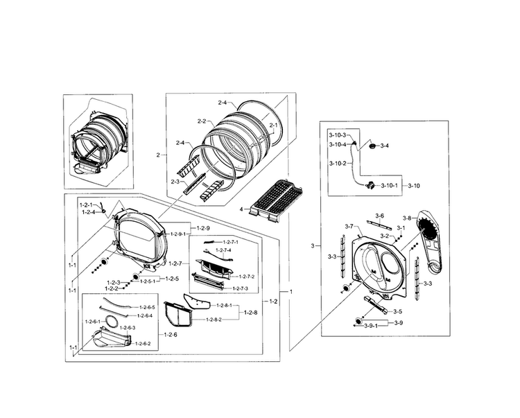 Drum Diagram and Parts List for DV5471AGW XAA-0000 Samsung Dryer