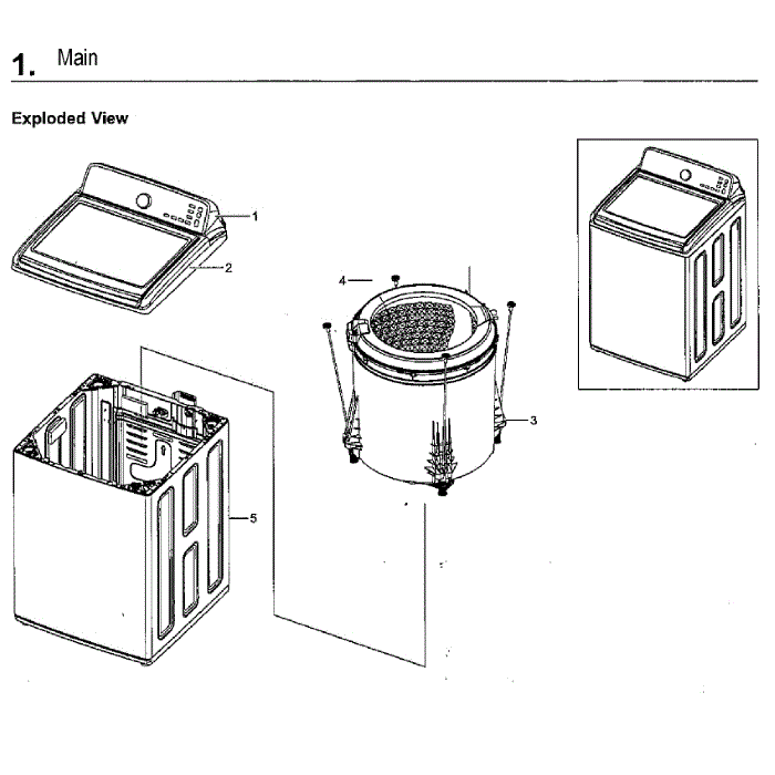 Main Assembly Diagram and Parts List for WA40J3000AW A2-13 Samsung Washer