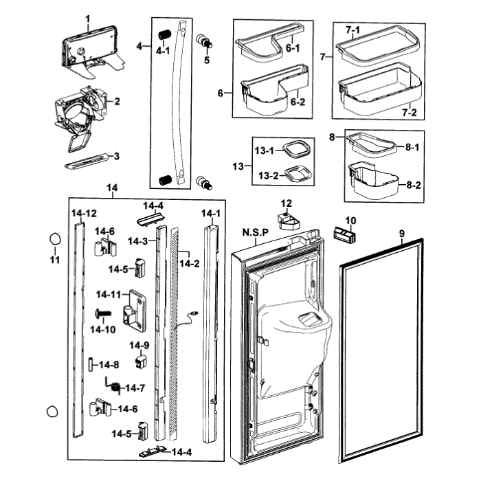 Refrigerator Door-L Diagram and Parts List for RF267AZRS XAA-00 Samsung Refrigerator