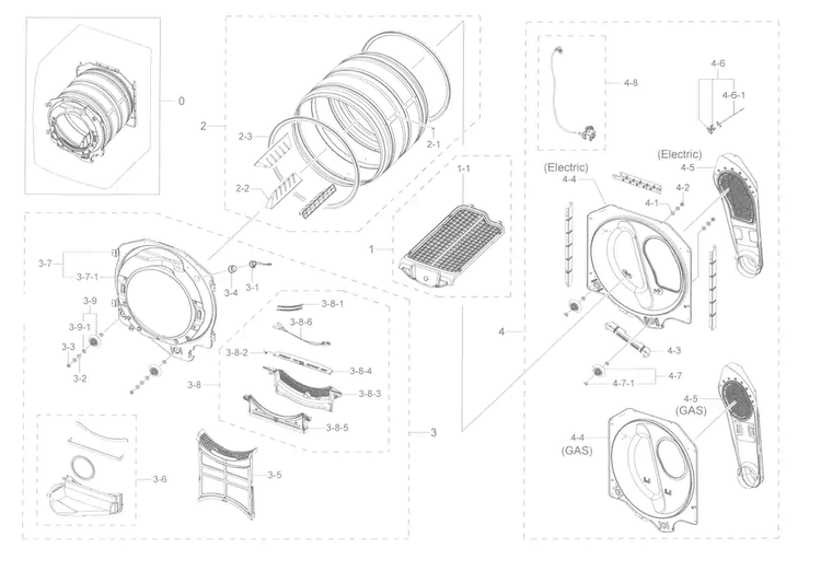 Drum Diagram and Parts List for DV45K6500EW A3-0000 Samsung Dryer