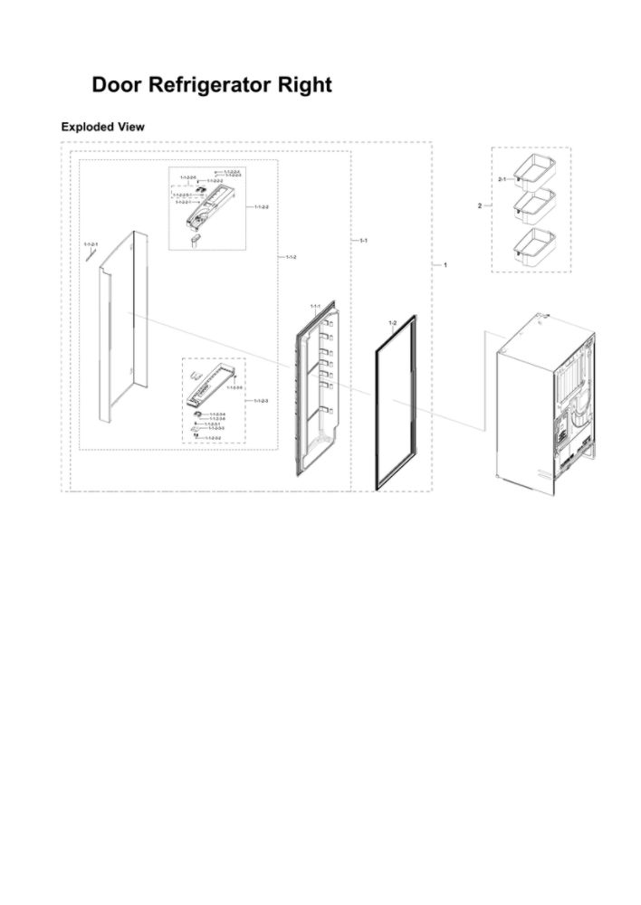 Right Refrigerator Door Parts Diagram and Parts List for RF28R6201SR AA-51 Samsung Refrigerator