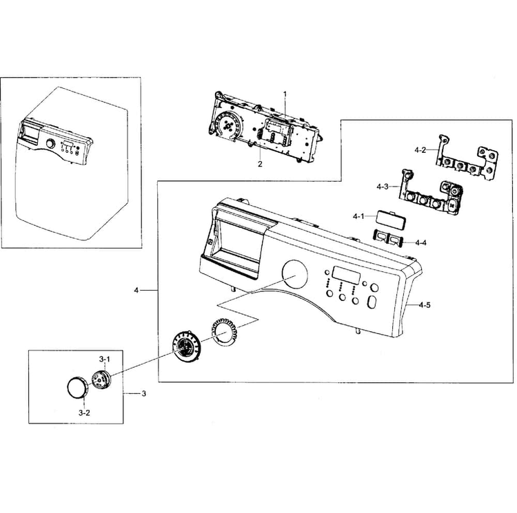 Control Panel Diagram and Parts List for WF365BTBGWR A1-0001 Samsung Washer