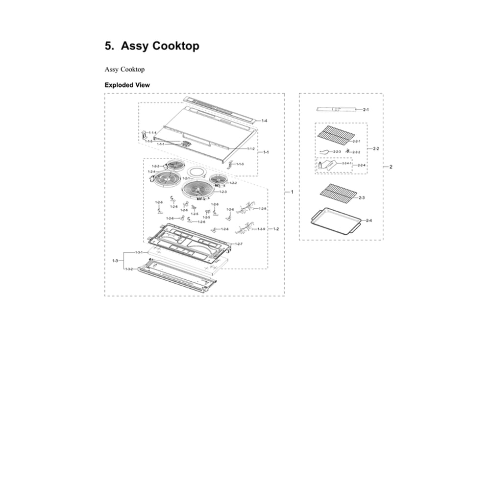 Cooktop Assembly Diagram and Parts List for NE63BB871112 AA-00 Samsung Range