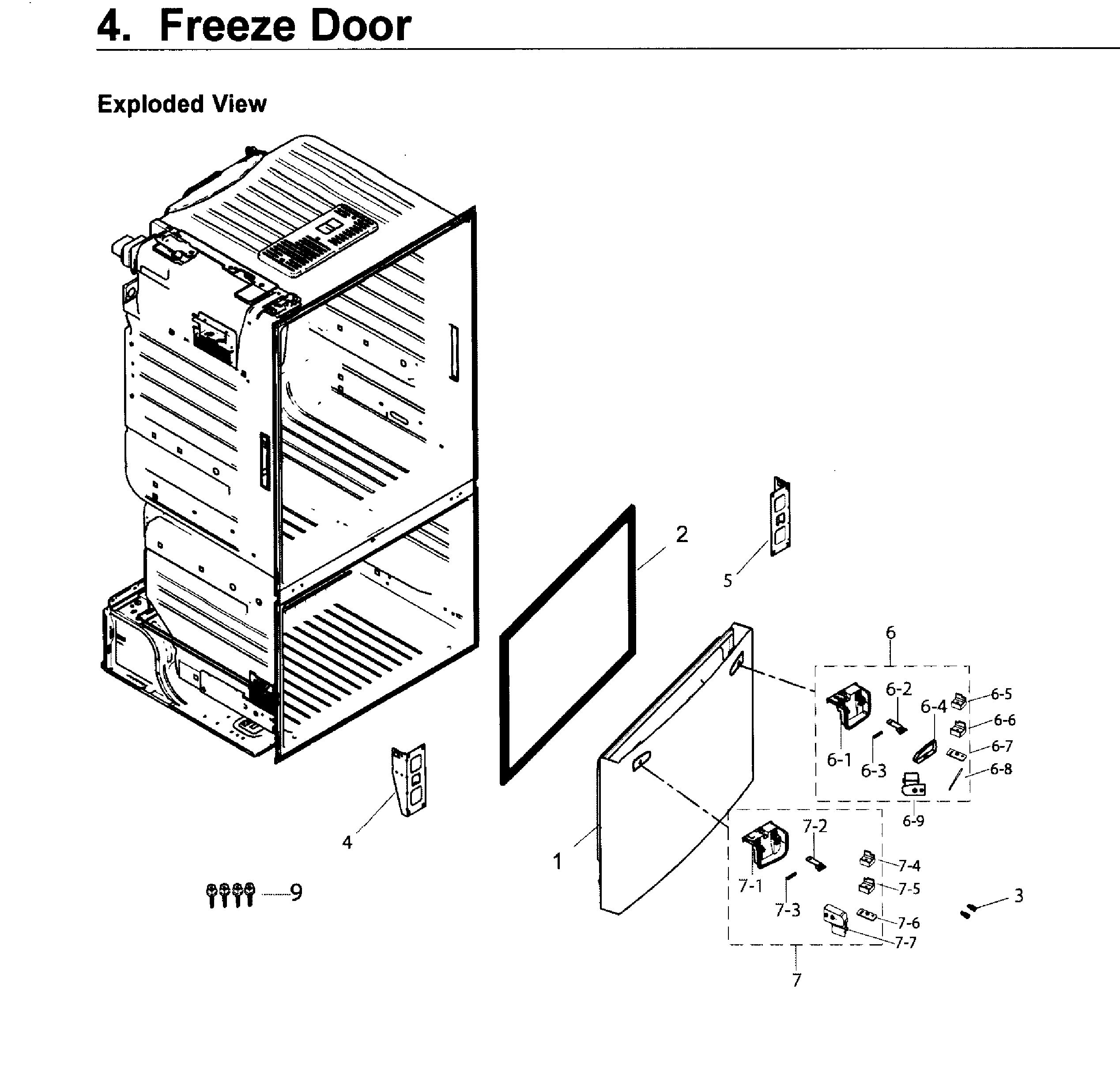 Freezer Door Diagram and Parts List for RF263BEAEWW AA-0004 Samsung Refrigerator