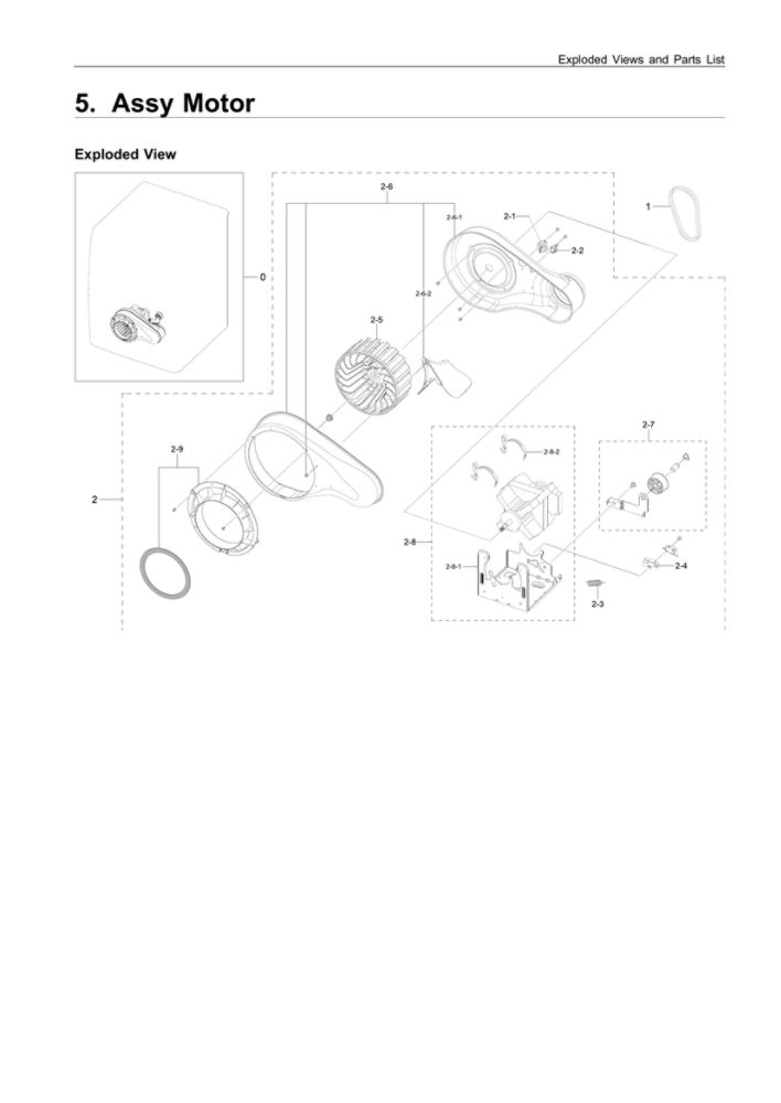 Motor Parts Diagram and Parts List for DVE45R6100P A3-00 Samsung Dryer