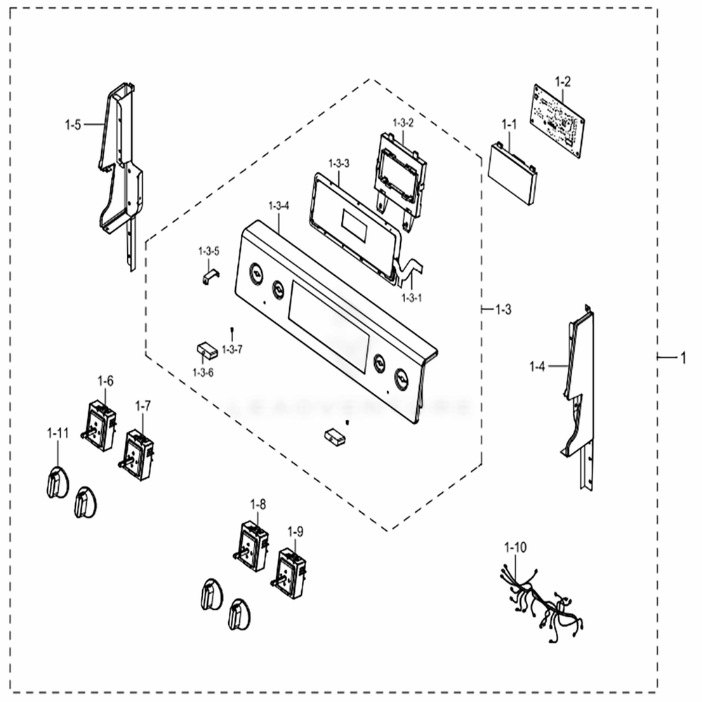 Assembly Control Box Diagram and Parts List for NE59J7850WG (AA)(0005) Samsung Range