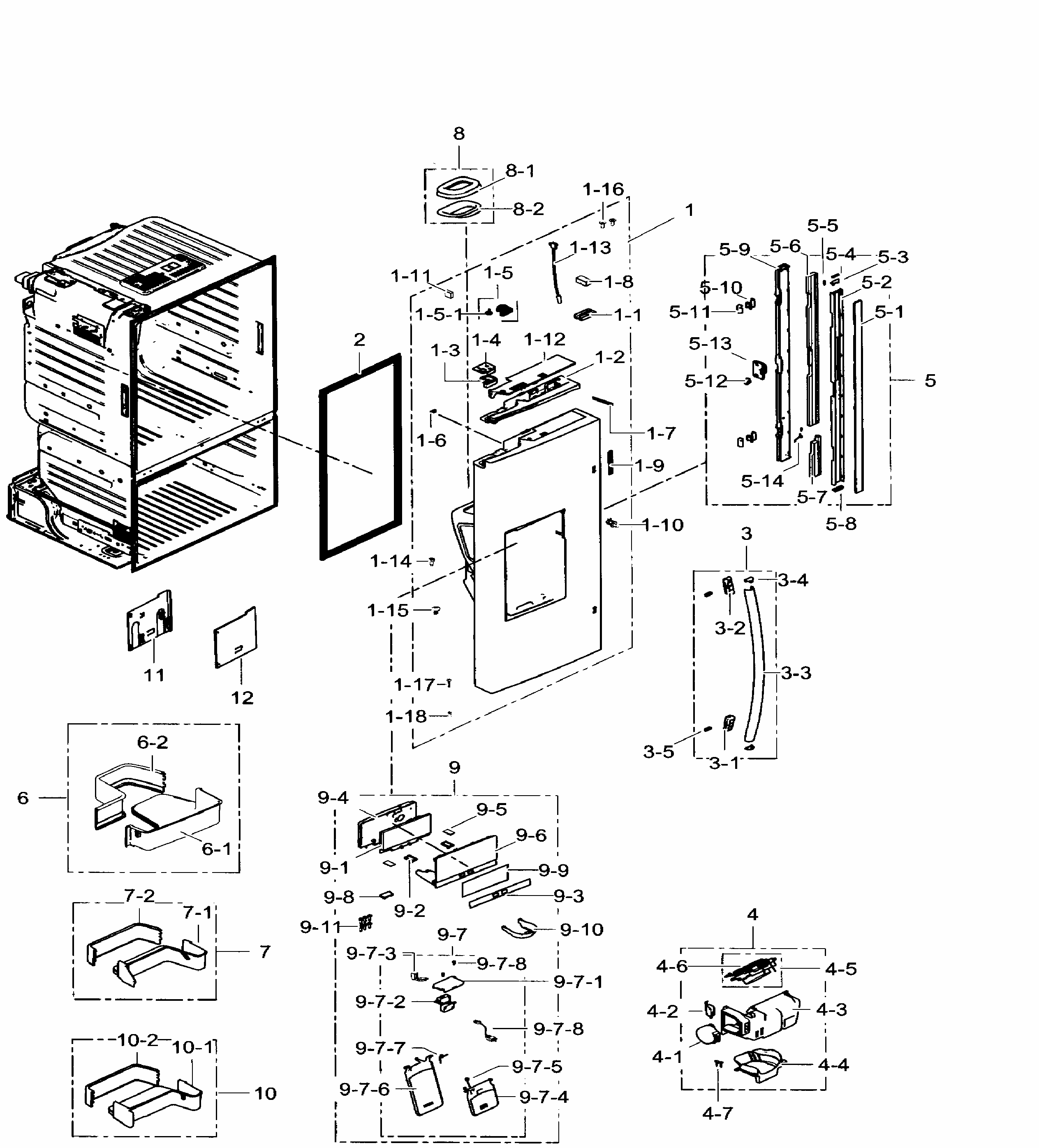 Left Door Diagram and Parts List for RF30HDEDTSR AA-0008 Samsung Refrigerator