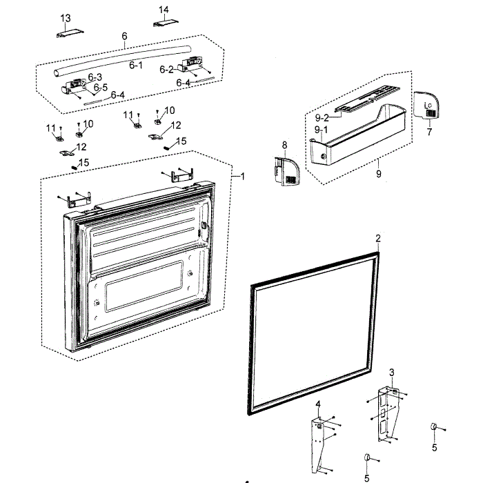 Freezer Door Diagram and Parts List for RF266AZBP XAA-00 Samsung Refrigerator