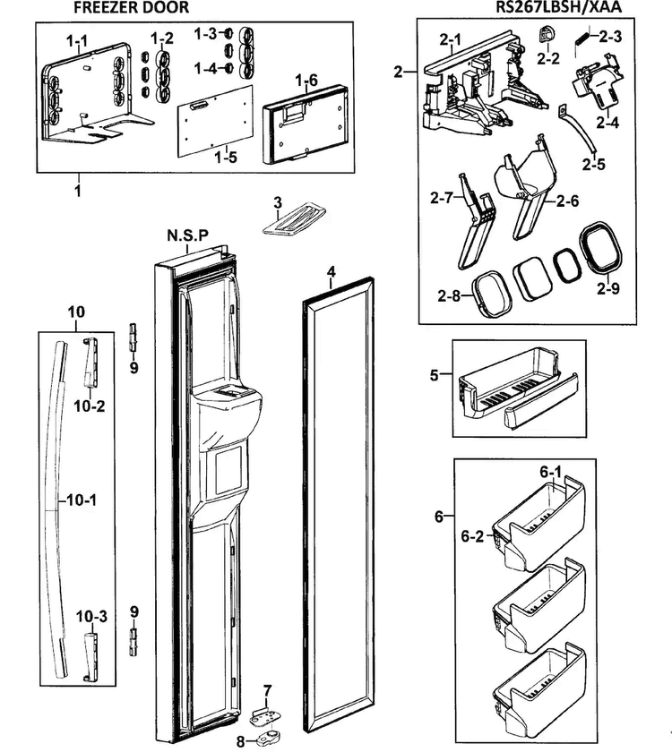 Left Door Diagram and Parts List for RS267LBSH XAA-0000 Samsung Refrigerator