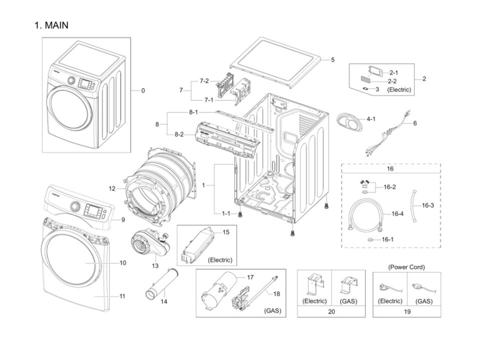 Main Assembly Diagram and Parts List for DV42H5200EP A3-03 Samsung Dryer