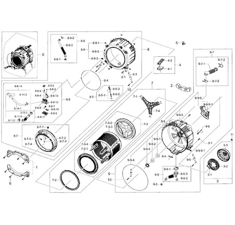Tub/drum Assy Diagram and Parts List for WF455ARGSWR A2-0000 Samsung Washer